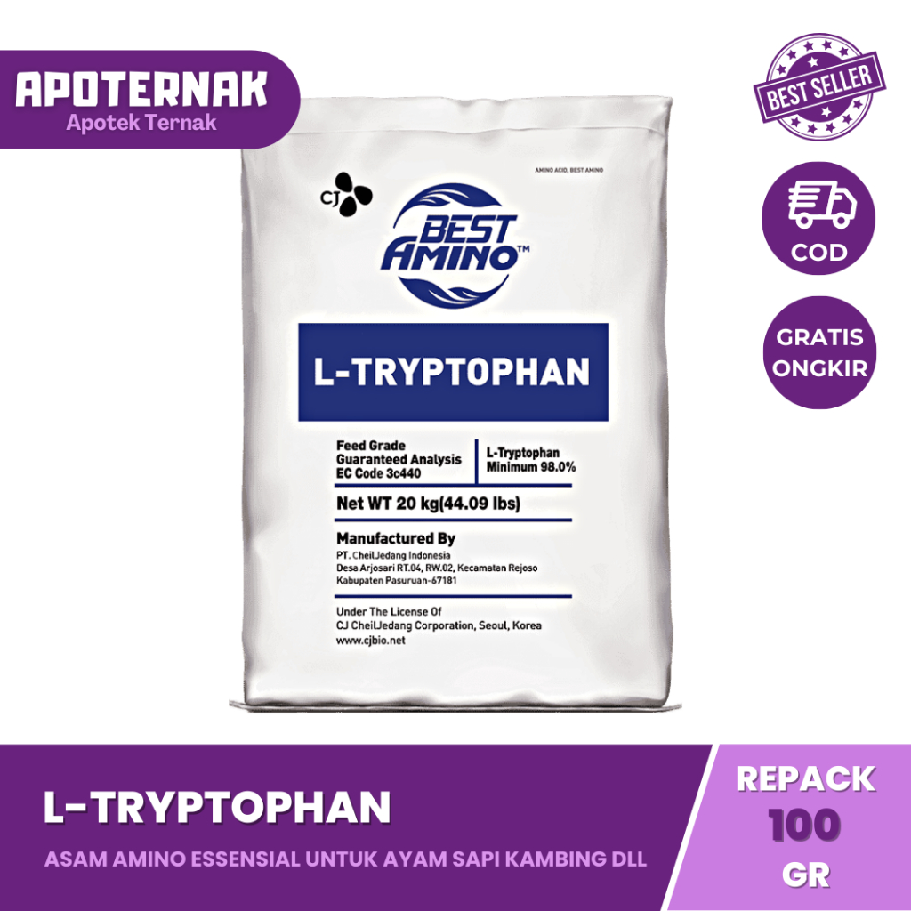 L-TRYPTOPHAN 100 gr | Triptopan Asam Amino Essensial Hewan | Best Amino CJ Cheil Jedang