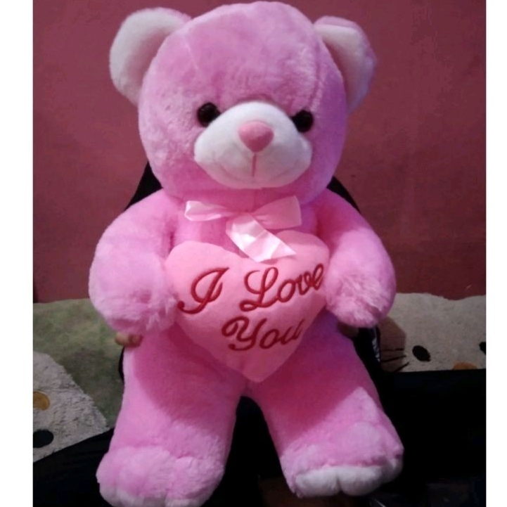 BONEKA BERUANG TEDDY BEAR LOVE YOU DUDUK PINK PONEL KARAKTER KADO HADIAH ULTAH MAINAN