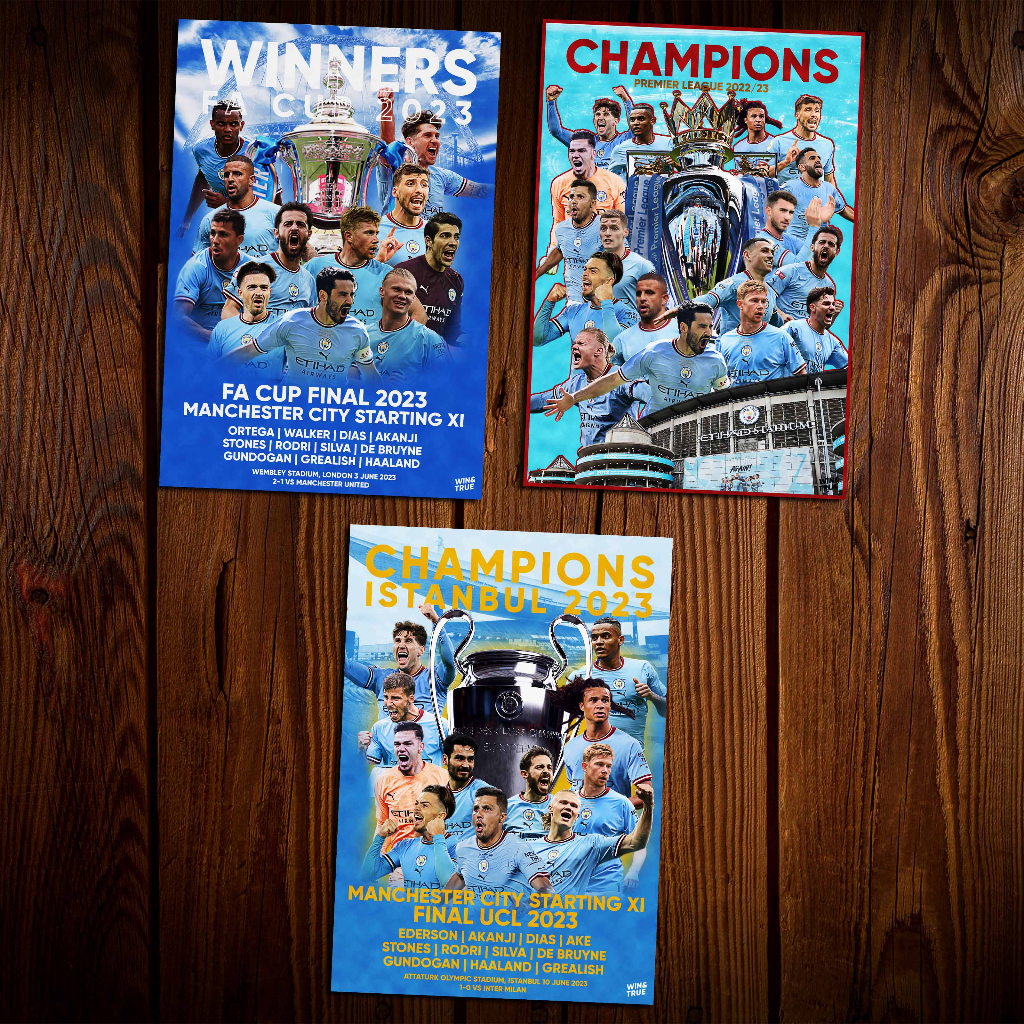 Hiasan Dinding Poster Bola - Manchester City - Size A3+