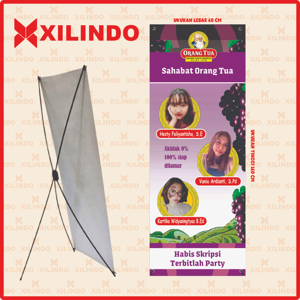 PAKET STAND BANNER XBANNER ACARA WISUDA KELULUSAN MOTIF ANGGUR ORANG TUA CHIC GRADUATION