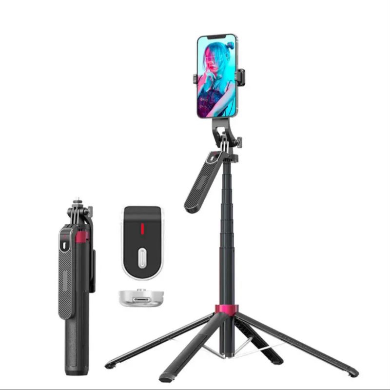 Tripod P185 Remote Control Bluetooth 1.8M Stabilizer 360° / Remote Tongsis Bluetooth HP Selfie dan Vlog 360° Stick Selfie Remote