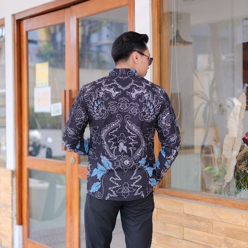 BATIK BOLO DEWO Motif Syahrukhan Kemeja Baju Batik Pria Lengan panjang Lapis furing Hem Atasan