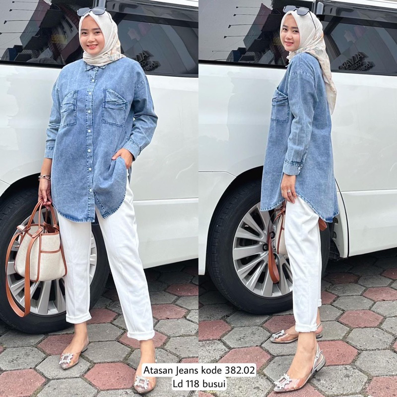 kemeja jeans premium saku luar