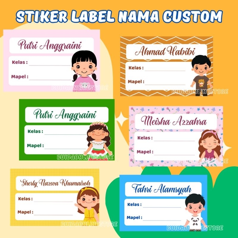 

Sticker Label Nama Custom Kelas Mata Pelajaran Label buku tulis sekolah LKS stiker lucu motif anak-anak kids