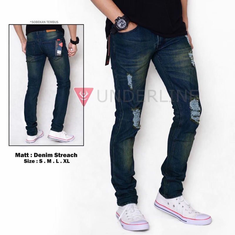 Celana panjang Matt Denim Streach pria sobek celana jeans pria hits