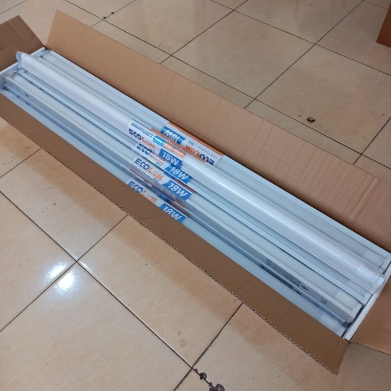 1 Set Lampu TL LED T8 + Kap 18 Watt 18w MEVAL Ecolum 120cm SNI - Putih