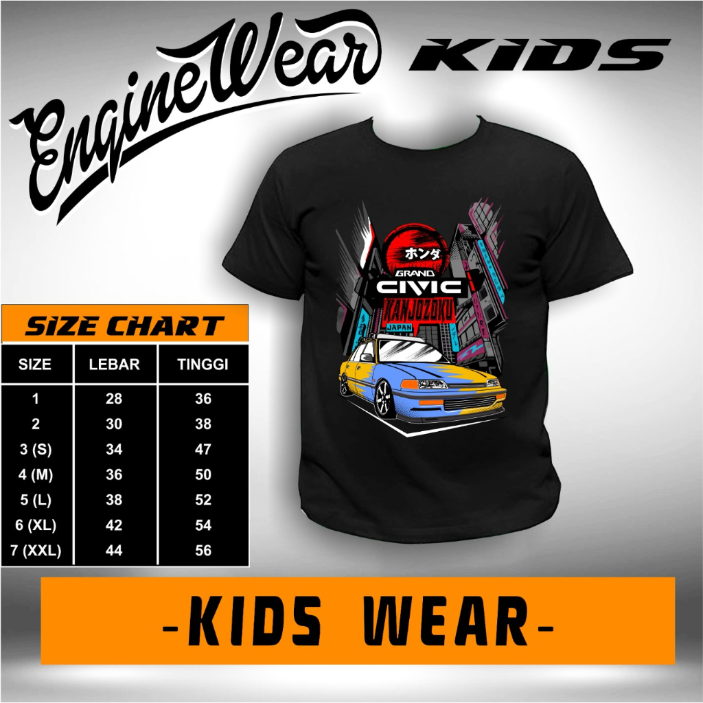 kaos anak honda civic LX anak baju tshirt mobil honda grand civic LX bk