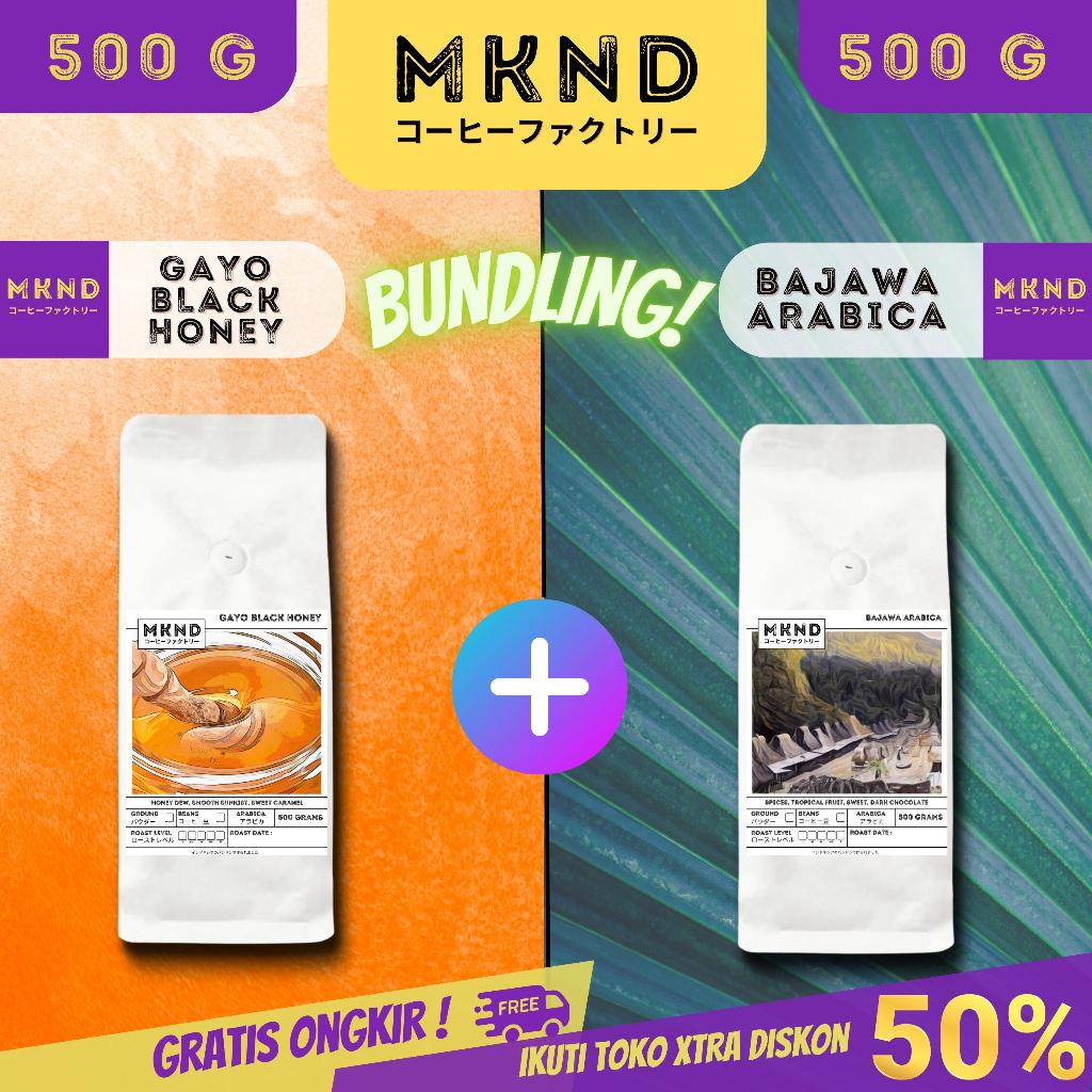 

MKND® BUNDLING HEMAT 2X500 KOPI ARABIKA GAYO BLACK HONEY + KOPI ARABIKA BAJAWA GRADE 1 SINGLE ORIGIN PROMO DISCON | BIJI BUBUK | SINGLE ORIGIN | PREMIUM COFFE | ROASTED BEANS | MANUAL BREW | COFFE ROASTERY