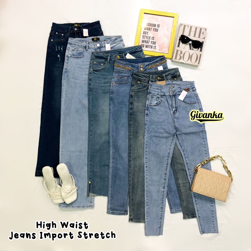 CELANA JEANS HIGHWAIST IMPORT STRETCH// CELANA PANJANG JEANS PIPA,KULOT & PENSIL (skiny)// HIGHWAIST
