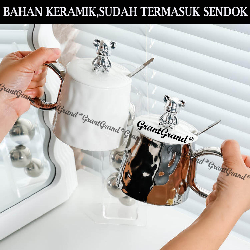 GrantGrand Gelas Kaca Unik Cafe Kopi Buble Kado Mug Keramik Bear Aesthetic