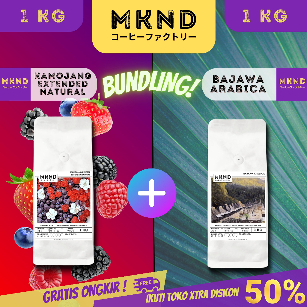 

MKND® BUNDLING HEMAT 2X1KG KOPI ARABIKA KAMOJANG EXTENDED NATURAL+ ARABIKA BAJAWA GRADE 1 SINGLE ORIGIN PROMO DISCON | BIJI BUBUK | SINGLE ORIGIN | PREMIUM COFFE | ROASTED BEANS | MANUAL BREW | COFFE ROASTERY
