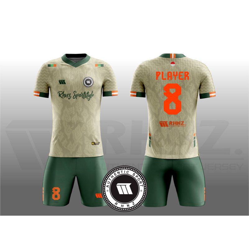 JERSEY PRINTING FUTSAL BEBAS CUSTOM TEAM/BAJU SEPAKBOLA RHNZ BATIK EMBOS ARMY CREAM/JERSEY PREMIUM S