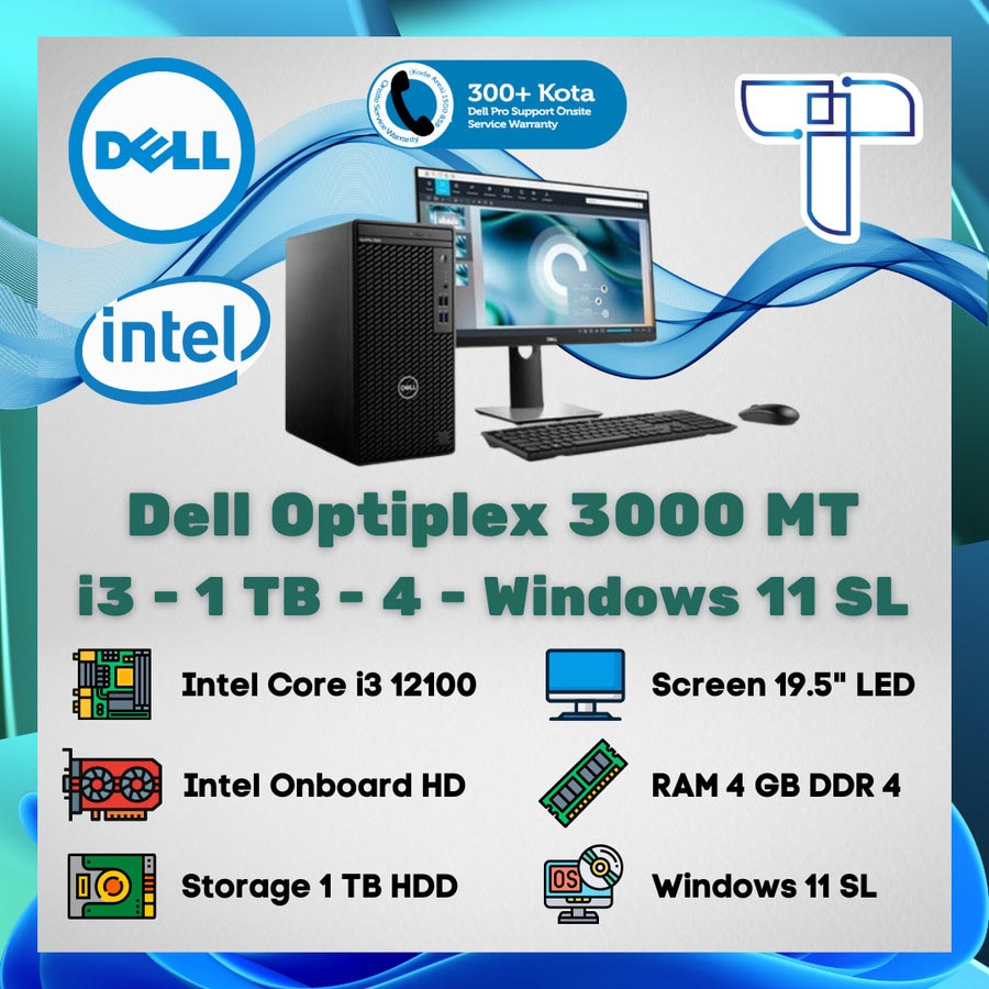 Dell Optiplex 3000MT 3000 MT Desktop - i3 - 1 TB - 4 - Windows 11 SL