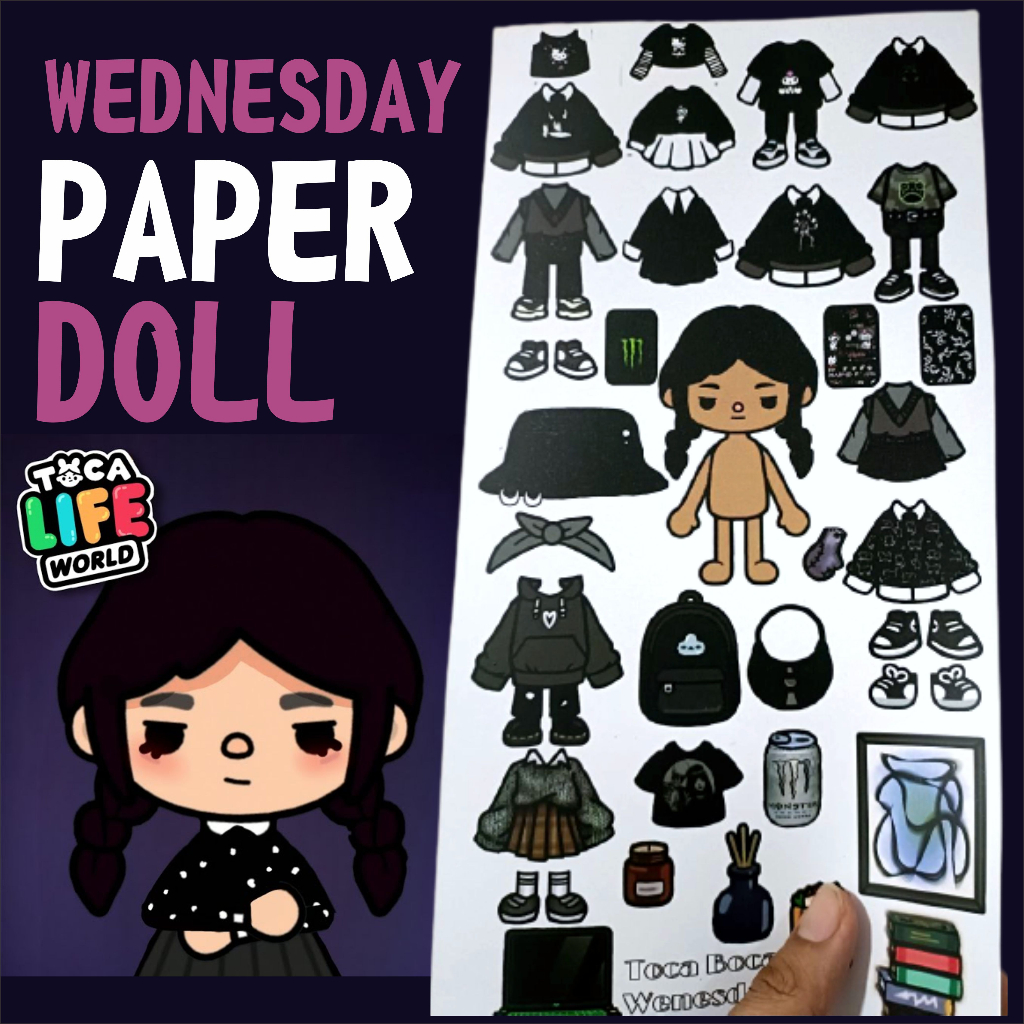 MAINAN TOCA BOCA KERTAS PAPER DOLL TOCA BOCA WEDNESDAY BONEKA KERTAS BP BPAN TOKA BOKA MAINAN EDUKAS