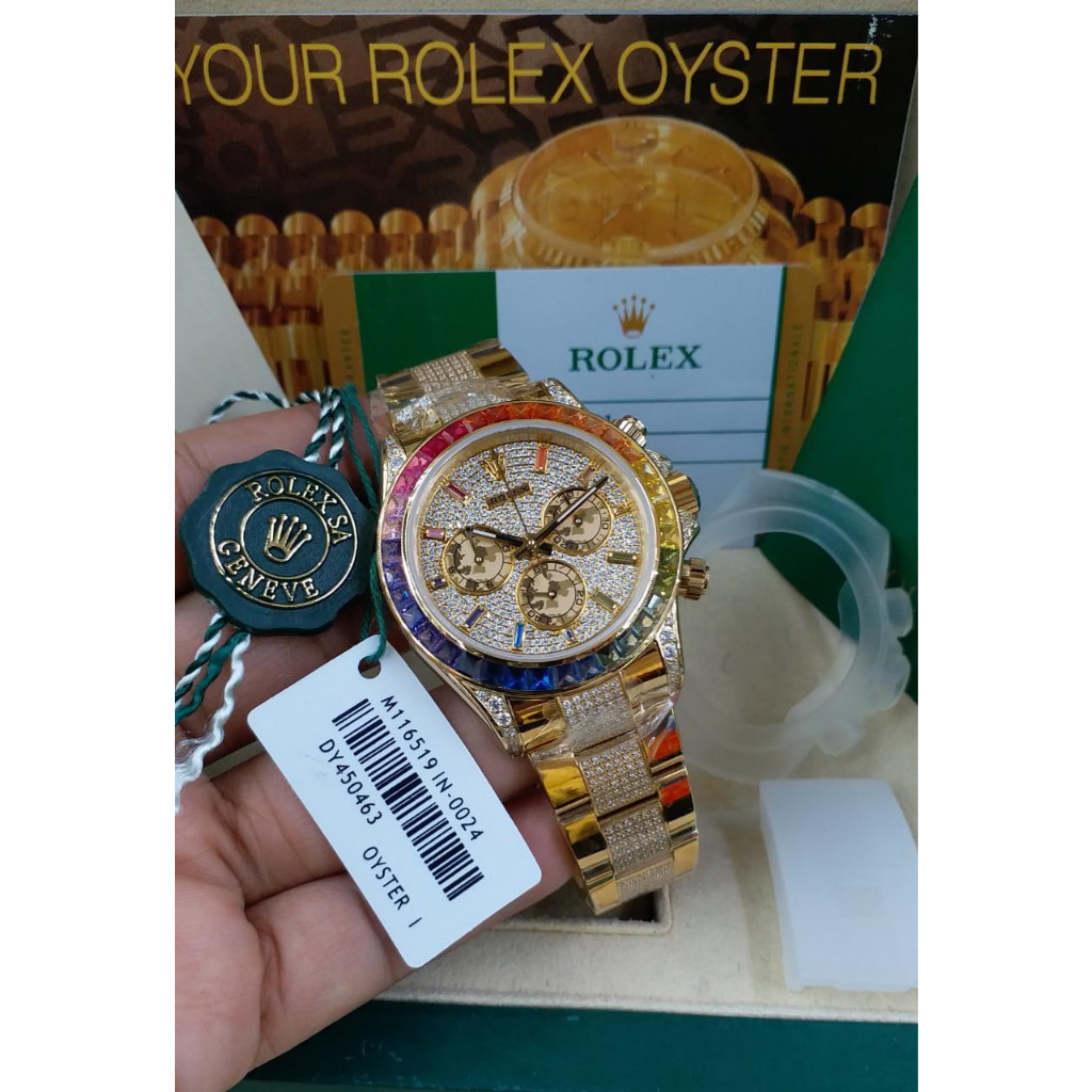 Jam Rolex Daytona Factory Diamond Rainbow Edition 1:1 Swiss Fullset