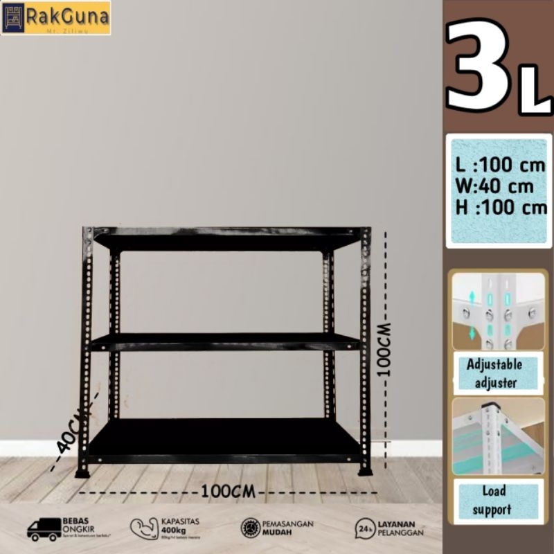 Rak Serbaguna Rak Besi Siku 3 Susun Rak Gudang,Supermarket,Kantor, Perpustakaan