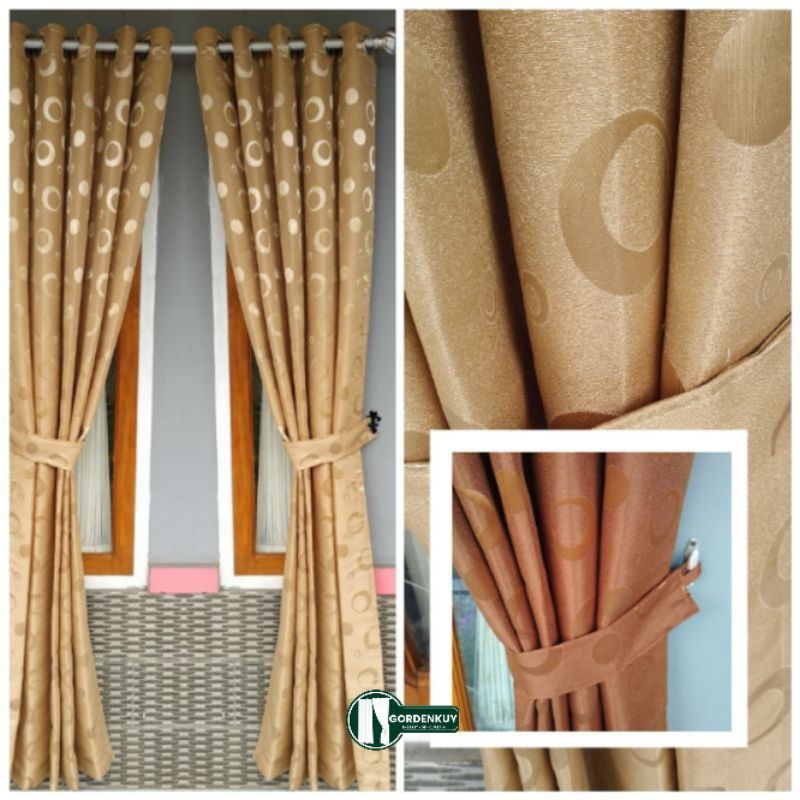 Gorden Jendela Gorden Pintu Bahan Embos Nikta polkadot Model Smokring Minimalis Tinggi 50cm - 220cm