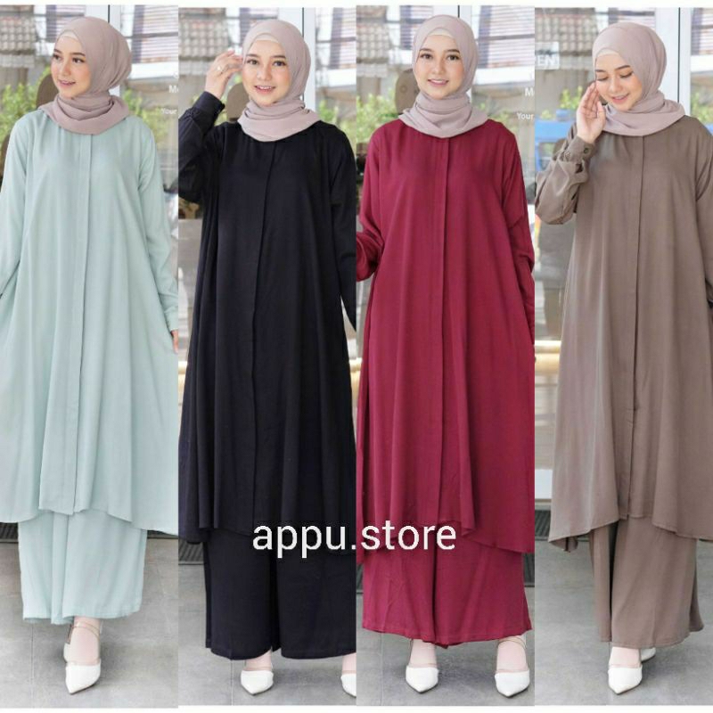 Zima One Set Wanita Kekinian Rayon Twill Premium Polos LD 110 / Baju Setelan Jumbo Outfit Kondangan 