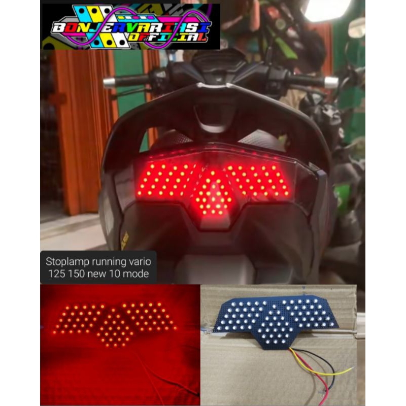 Stoplamp lampu belakang variasi custom honda vario 125 150 led new model led running 10 mode otomati
