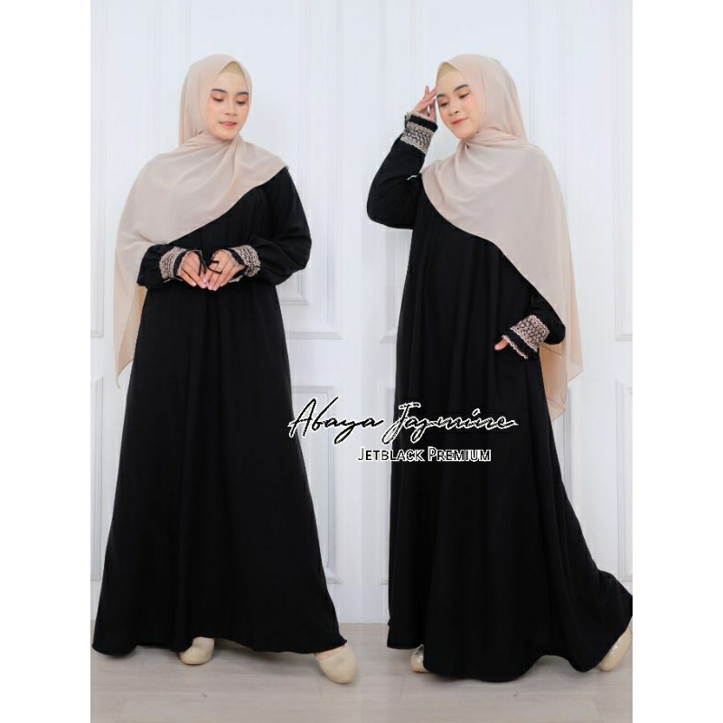 abaya renda lengan / abaya jasmine / abaya hitam jetblack / abaya jetblack renda
