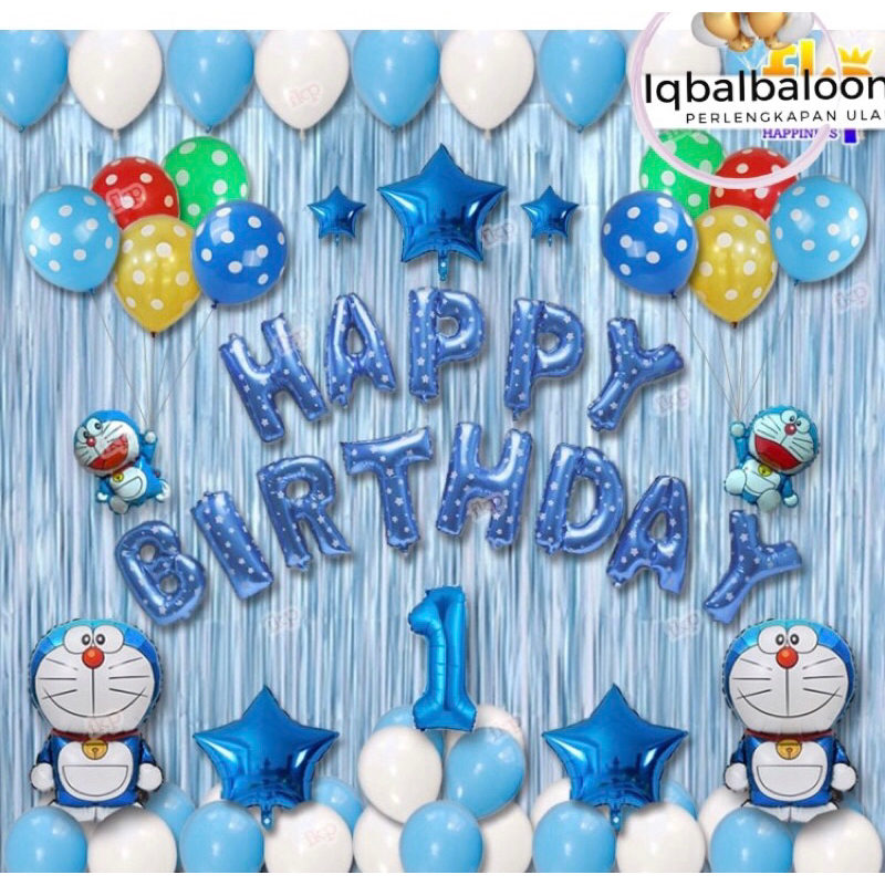 Paket Dekorasi Ultah Doraemon Lengkap | Paket Balon Birthday Tema Doraemon Set