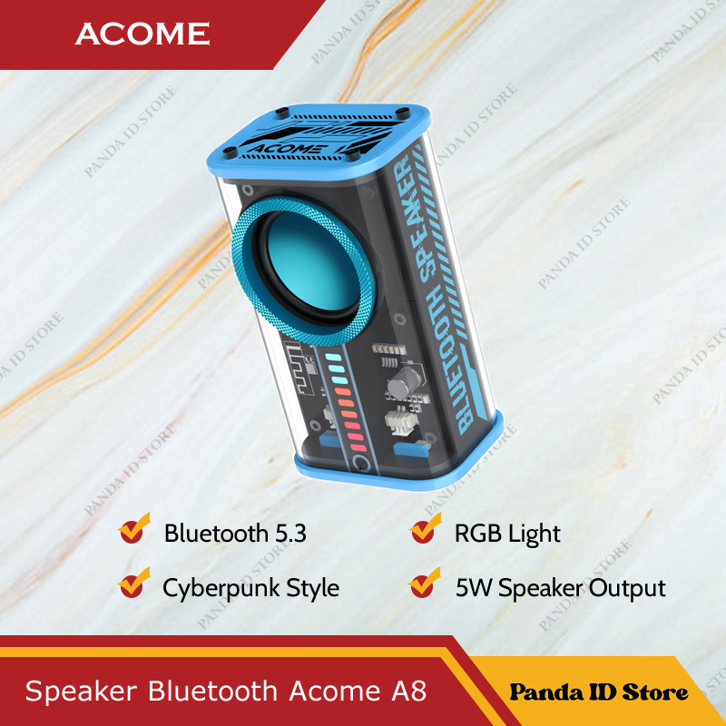 Speaker Bluetooth 5.3 Acome A8 Blue Transparant Portable TWS 5W Super Bass