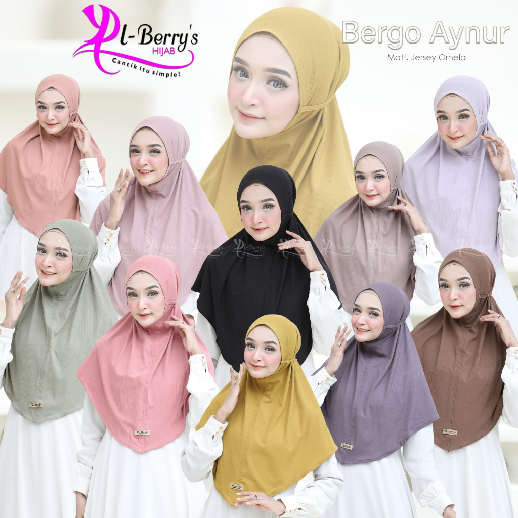 HIJAB BERGO INSTAN AYNUR ORI EL-BERRYS TANPA PAD / KERUDUNG BERGO AYNUR BAHAN JERSEY SALUR / JILBAB 