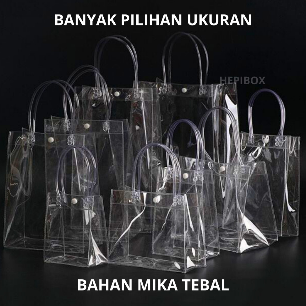 

Tas Mika Transparan / Tas Mika Souvenir / Tas Mika PVC Transparan Ukuran 19x7x24 / Tas Mika PVC Polos Goodiebag Hampers Souvenir Ulang Tahun Transparant Bening Murah | AC02
