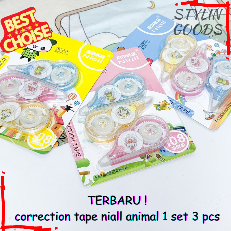 

CORRECTION ROLL / CORRECTION TAPE 3 IN 1 TIP EX NIALL NO. 9701 V2 / ALAT TULIS SEKOLAH TIP EX UNIK READY GROSIR COD