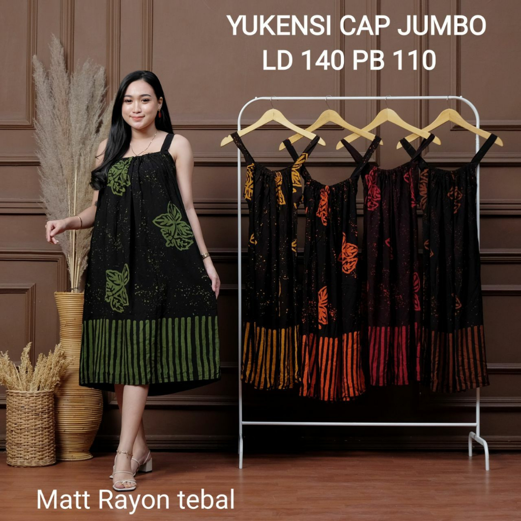Daster tanpa lengan jumbo batik cap yukensi payung daun kelor cantik ld 140 xxxxl singlet seksi
