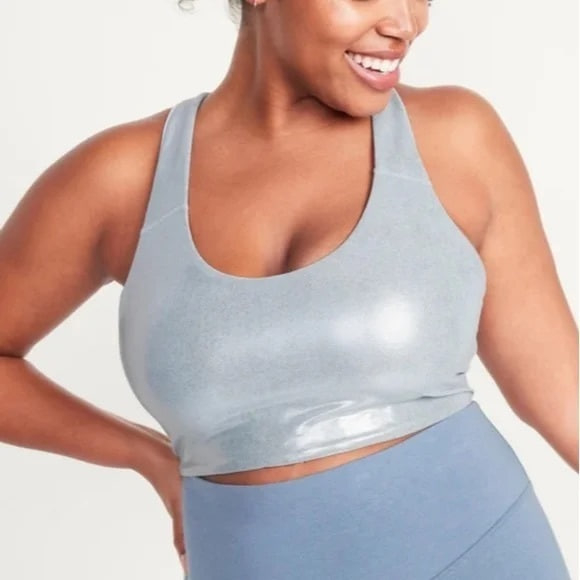 [REJECT] OLD NAVY Medium Support Powersoft Racerback Sports Bra for Women in Silver Shine