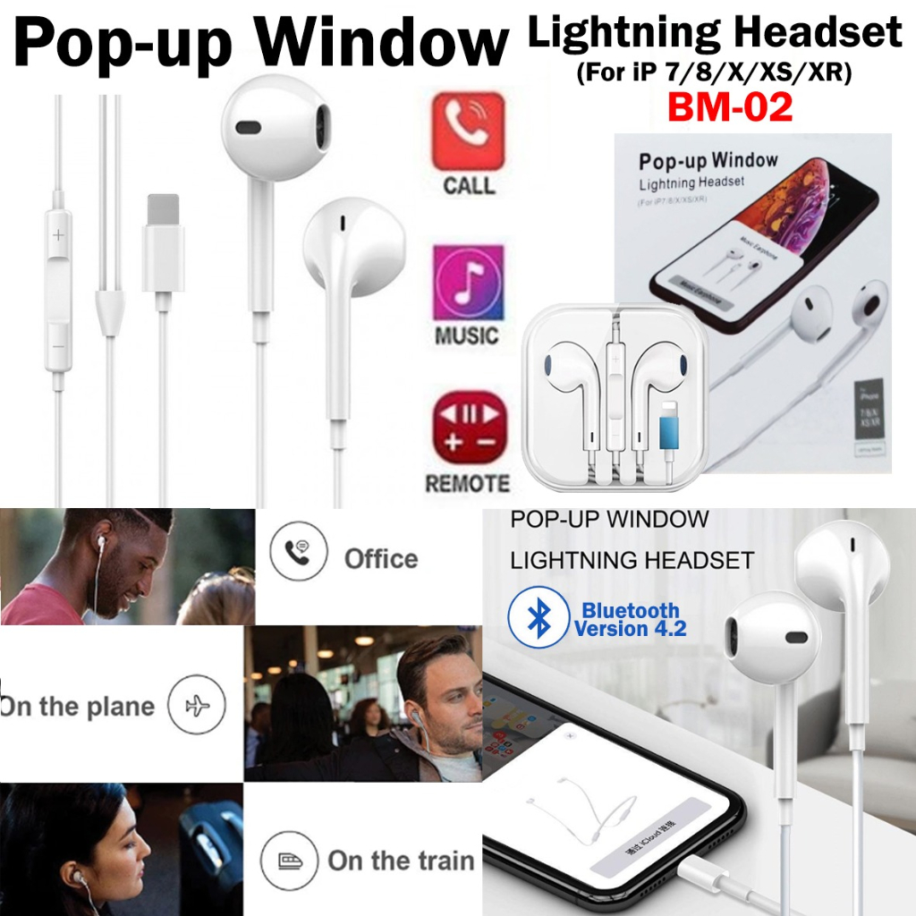 New Pop Up Windows Lightning Earphone IC Ori Bluetooth Connection BM-02