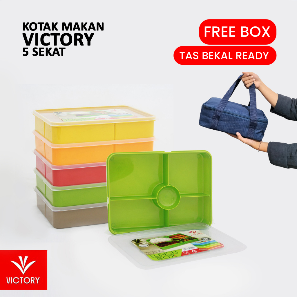 Kotak makan plastik jumbo lunch box besar tepak makan 5 sekat anti tumpah tepak makan bento