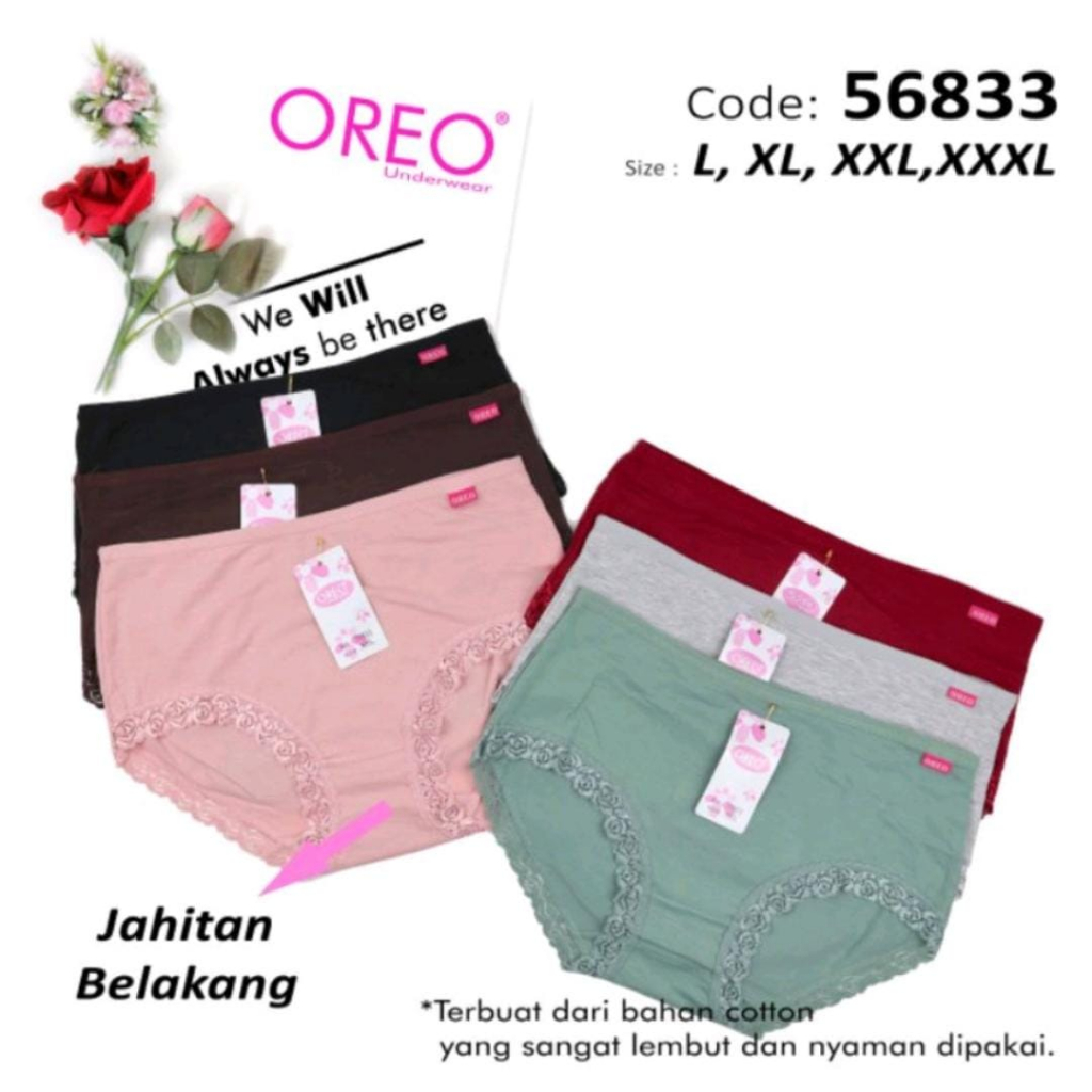 1 LUSIN | Celana Dalam Wanita OREO 56833 Motif Renda / CD Dalaman Perempuan Size L - JUMBO