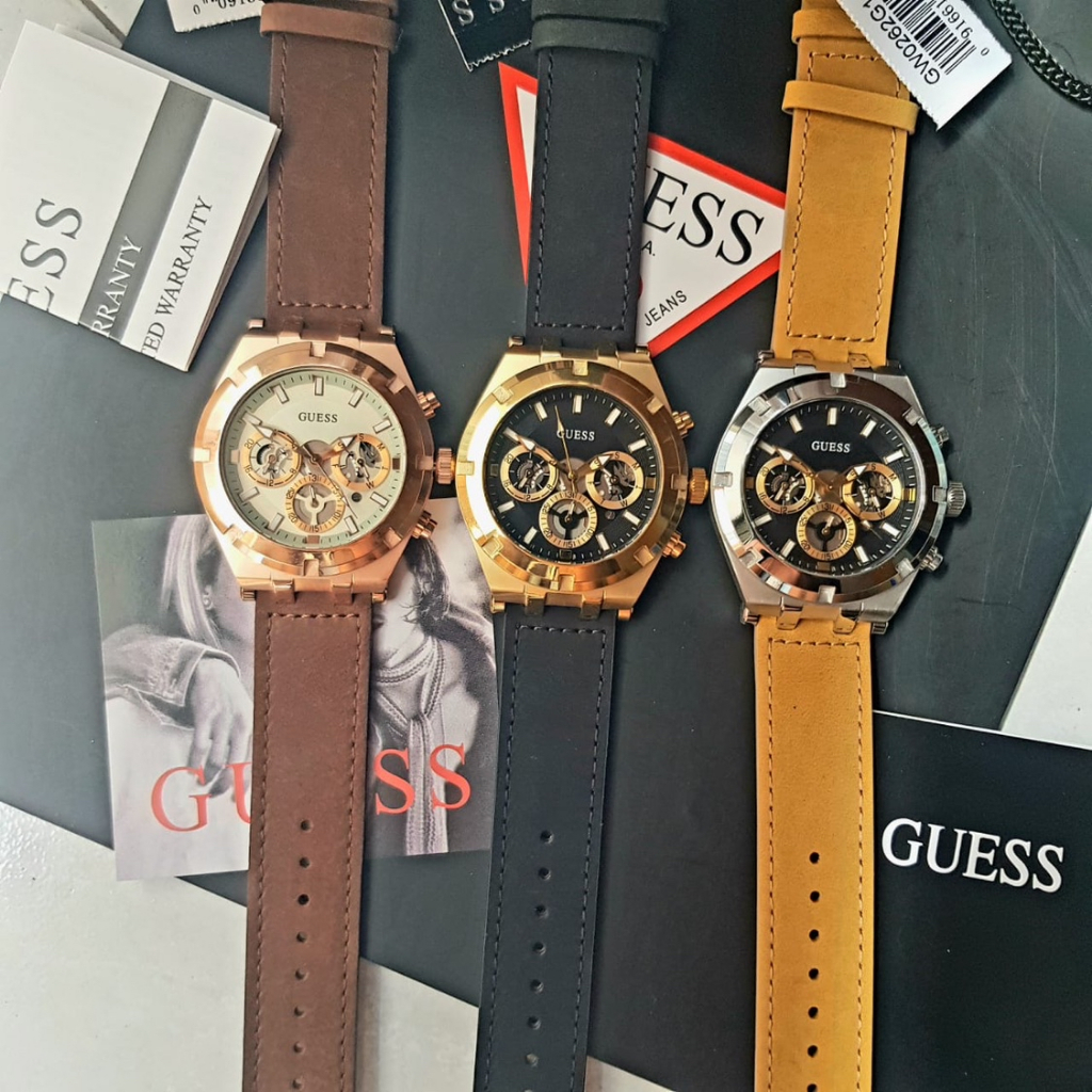 [ORIGINAL]-[COD] ✅ Jam Tangan Guess Pria Terbaru Strap Kulit Original [BERGARANSI]