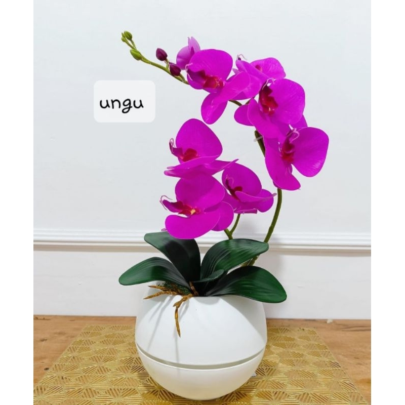 Bunga Anggrek Latex Jumbo set vas,set vas bunga meja anggrek