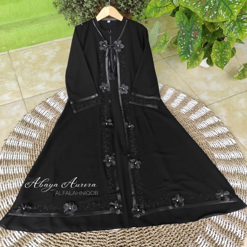 TERBARU Abaya Aurora Couple Ibu Anak gamis hitam outer manik payet mewah