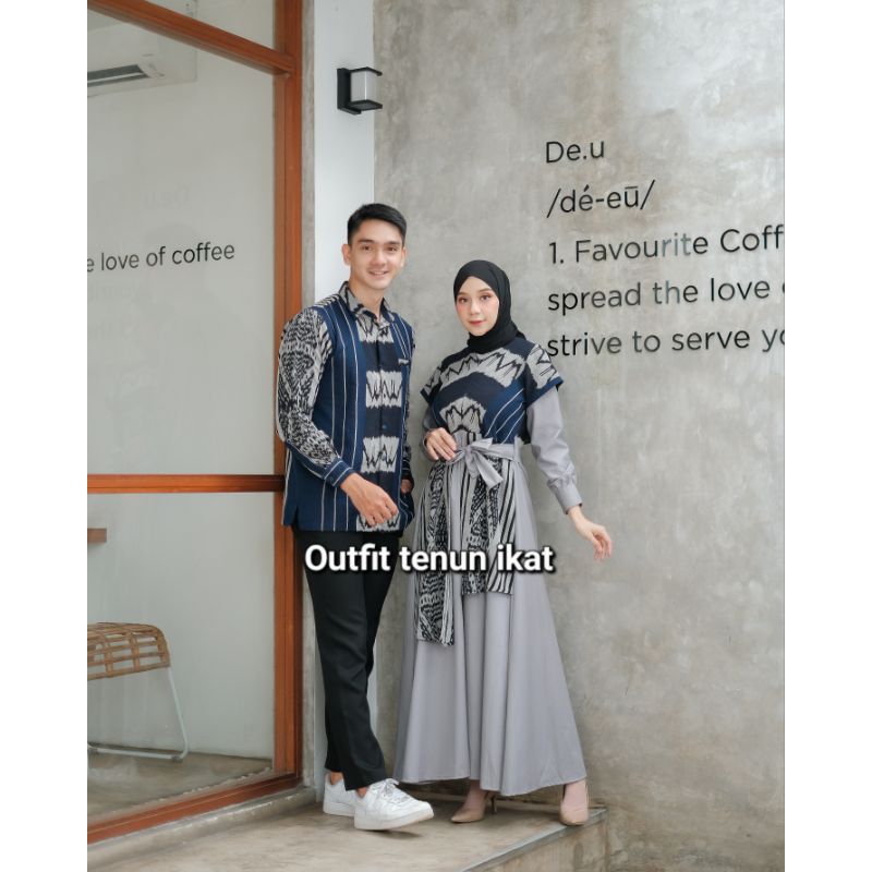 Couple Baju Tenun Gamis Tenun Raisa Gamis kombinasi & Kemeja Tenun