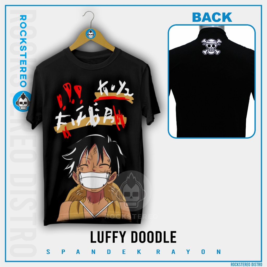 KAOS ANIME DISTRO -[ ONE PIECE / ZORO / GEAR / NIKA ]-- LUFFY DOODLE