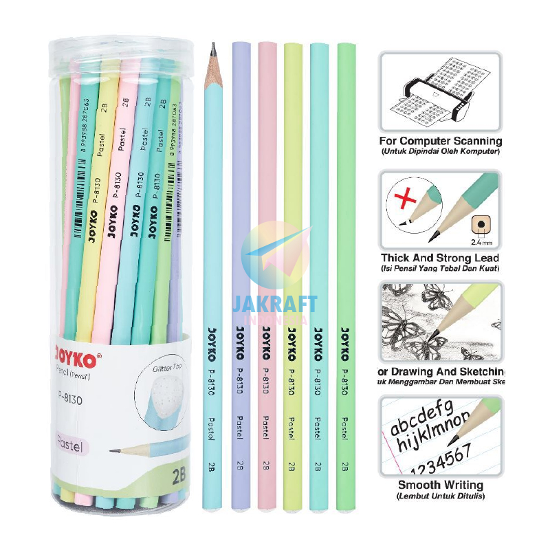 

(36 Pcs) Pensil Tulis 2B Warna Warni Pastel JOYKO P-8130 Souvenir Ultah Ulang Tahun Wedding Fancy