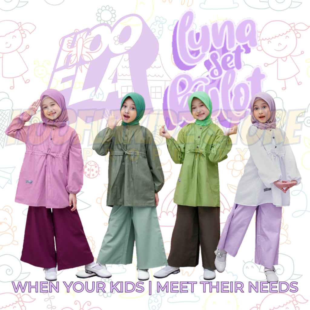 Hooflakids Luna Set Kulot Pakaian Baju Muslim Gamis Setelan Celana Kulot Anak Perempuan (3 - 12 Tahu