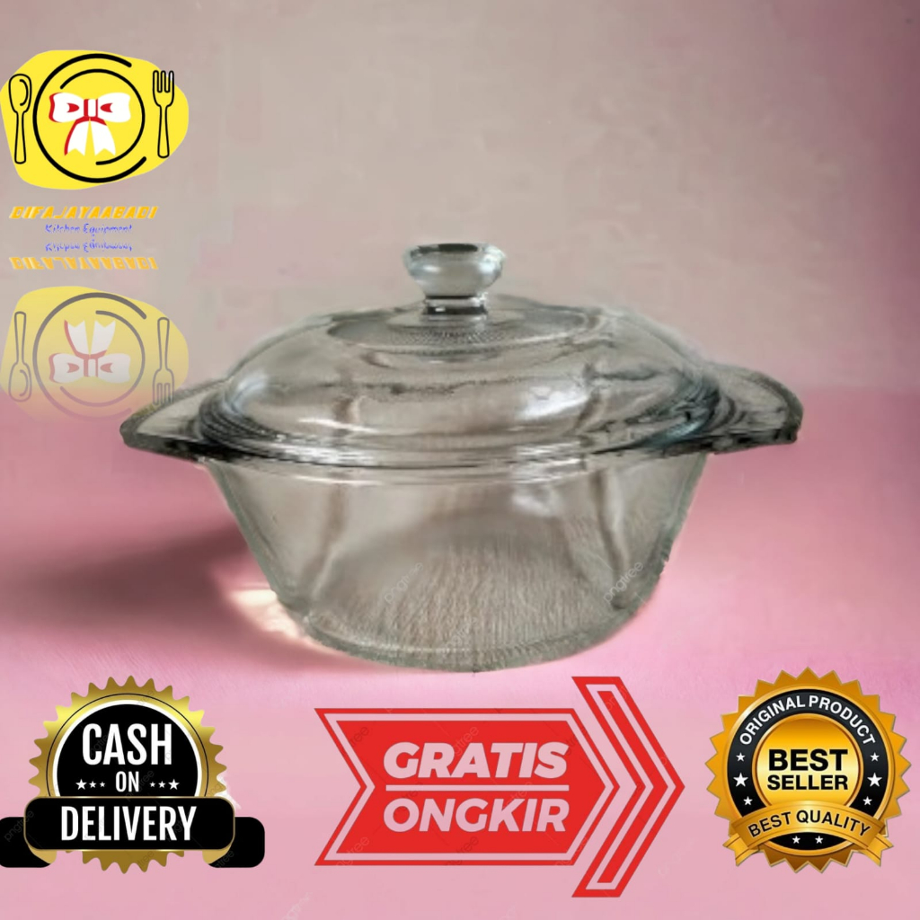 Mangkok Sayur Kaca / Mangkok Kaca / Mangkok Sayur Tutup Diameter 18 cm