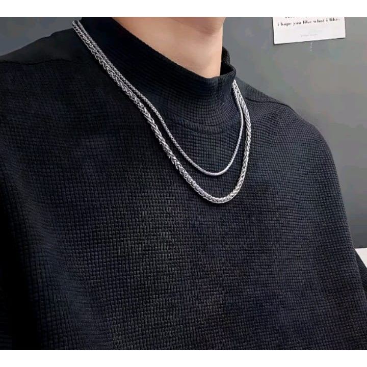 KALUNG TITANIUM PRIA WANITA MODEL DUA LAYER KOREA TERBARU ANTI KARAT BERGARANSI