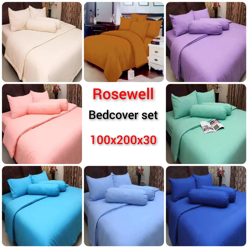 Bedcover Polos Small Single ROSEWELL Set + Sprei Polos ROSEWELL (100x200x30), Tinggi 30 cm, Tali Gul