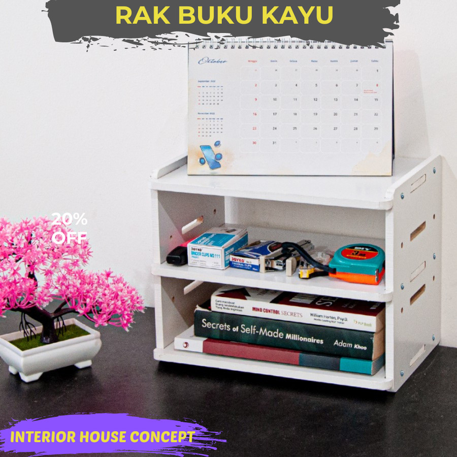 Rak Buku Kayu Minimalis 3 Susun Tempat Buku Rak Buku Meja Kerja Kayu Tingkat Meja Belajar Minimalis