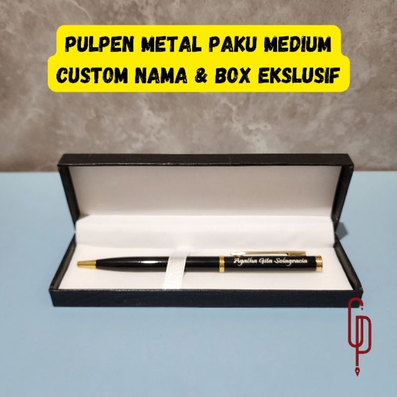 

Pulpen Metal Paku Metal + Custom Nama + Box Ekslusif Cocok untuk hadiah souvenir
