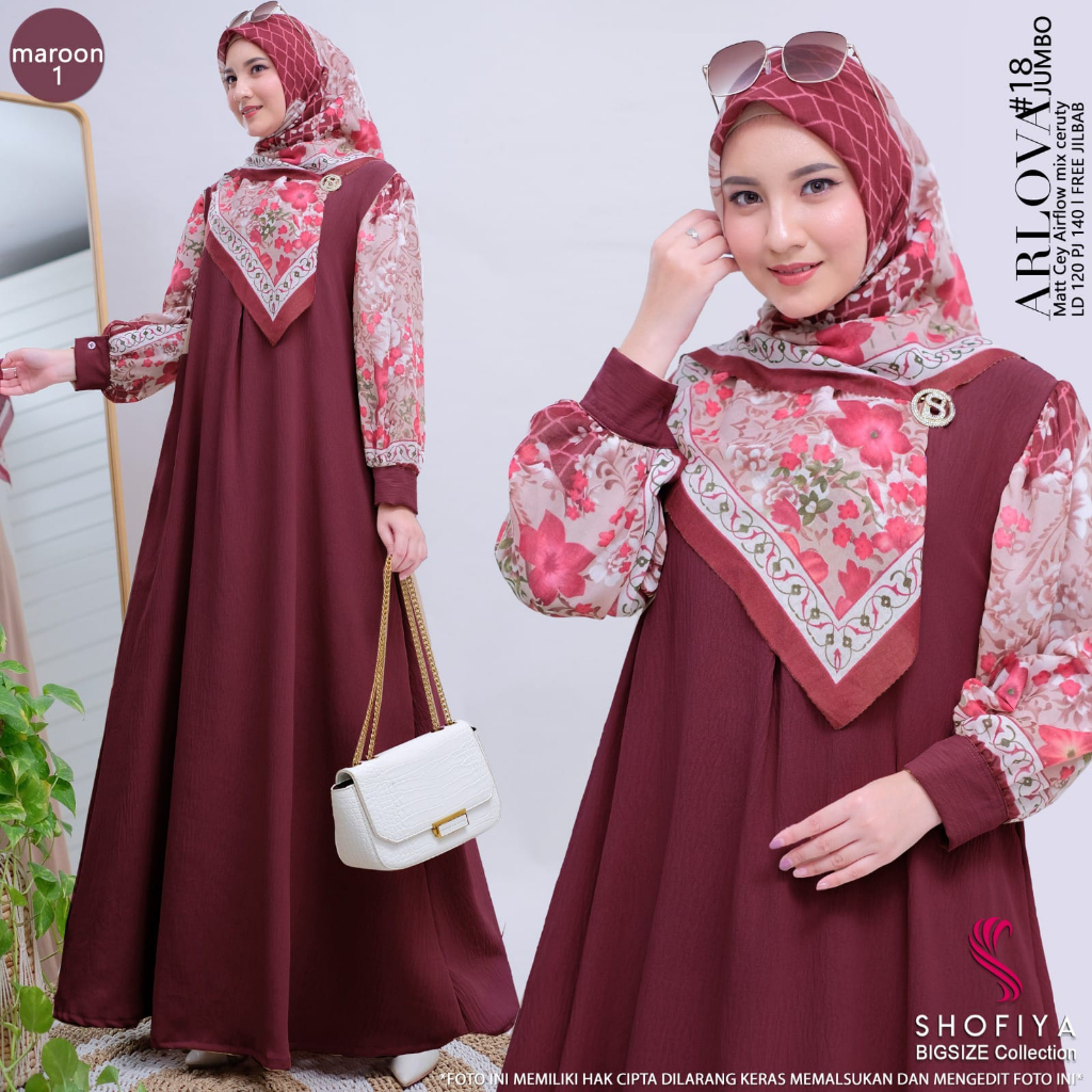 erlova18 pakaian baju gamis syari gaun long dress dres longdress maxi maxy jumbo xxl ld 120 one set 
