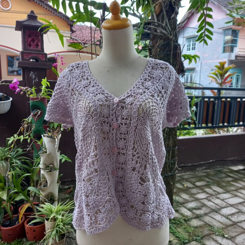 ATASAN RAJUT UNGU LILAC V-NECK