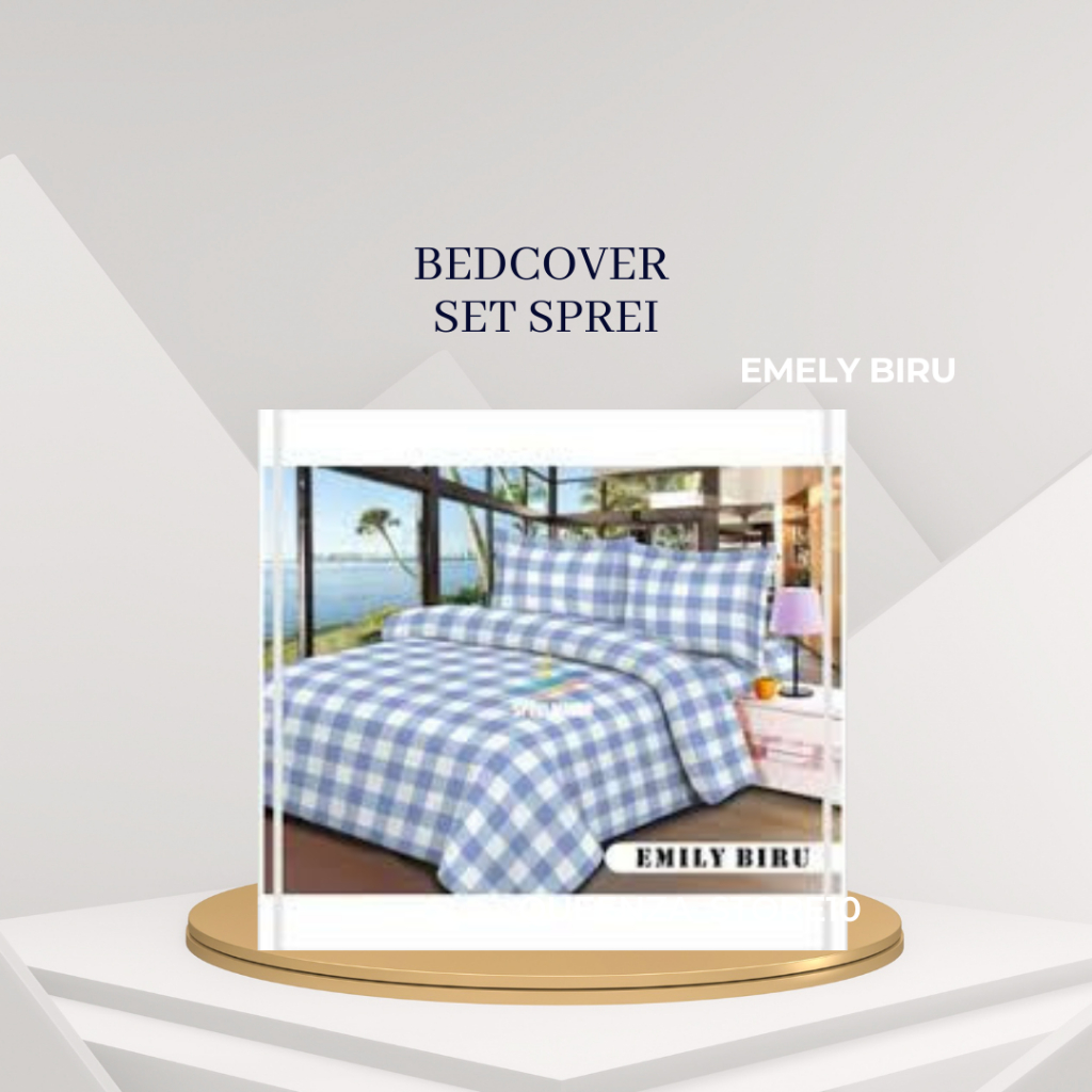 BEDCOVER SET SPREI MOTIF EMELY KOREA KOTAK KOTAK UKURAN KING 180X200 SET SPREI FREE TAS