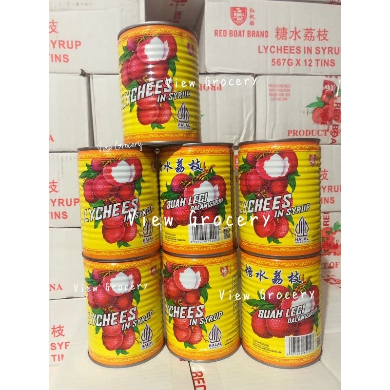 

Leci kaleng Red Boat Brand Lychees in syrup - buah leci dalam sirup HALAL